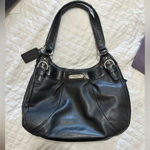 Classic Black Leather Shoulder Bag • Coach